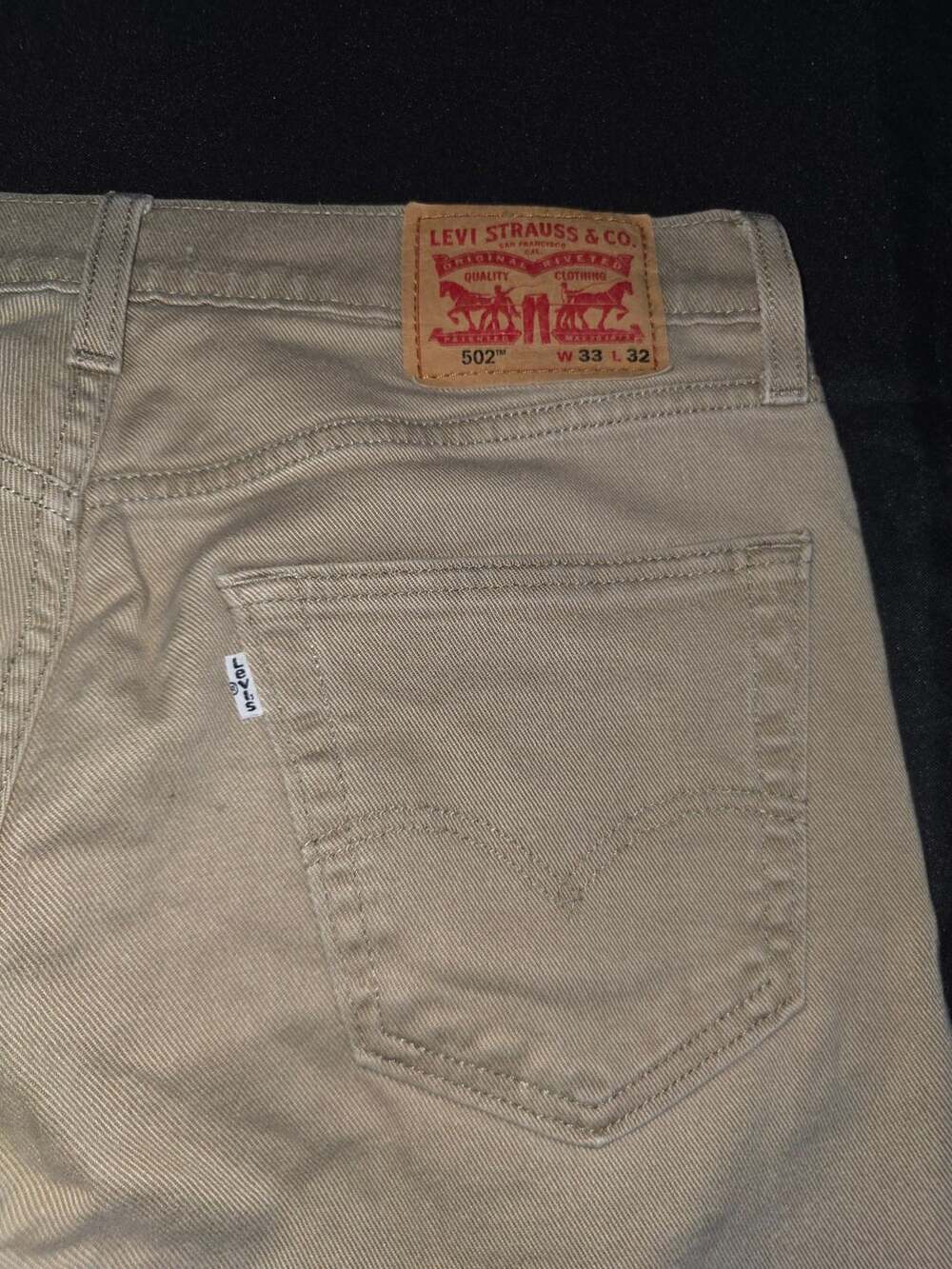 Levi's 502 Regular Taper Pants Size 33x32 Tan Beige Cotton Chinos